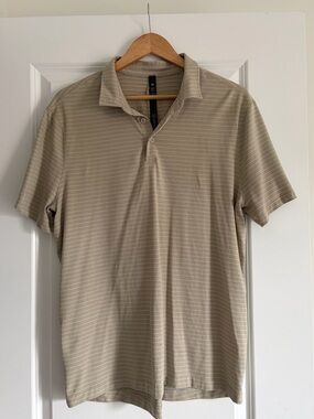 lululemon athletica Beige & White Striped Men's Polo
